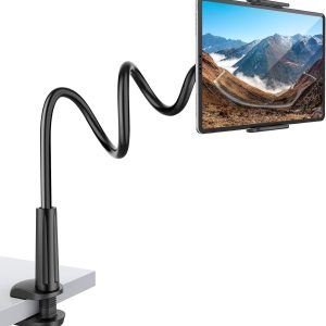 SHOPEE Gooseneck Tablet Holder Phone Stand, Flexible Tablet Mount for Bed, 360 Adjustable Lazy Arm Holder Clamp Mount for iPad Air Pro mini, Samsung Galaxy Tabs, iPhone, Switch, 4.0~10.5" (Black)